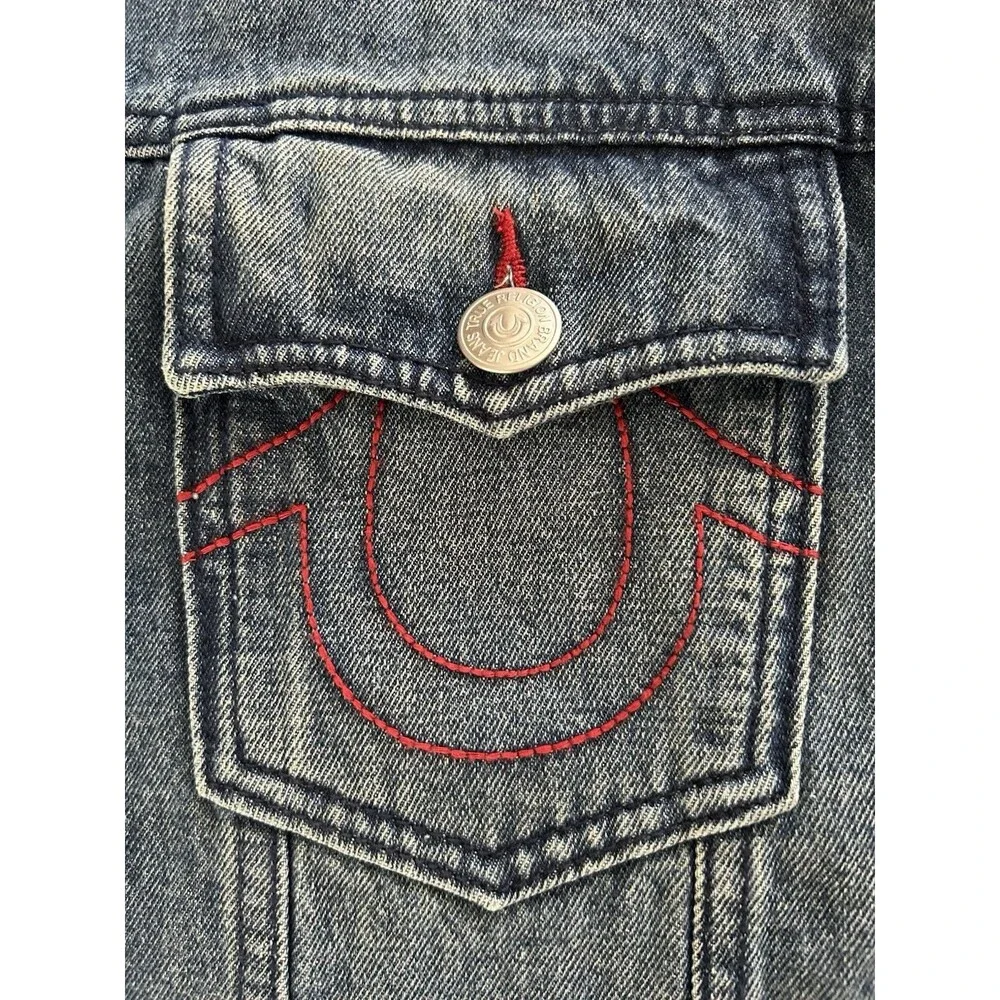 True Religion JESSE SN Patch Trucker Jacket Light Blue Denim LARGE -NWT!